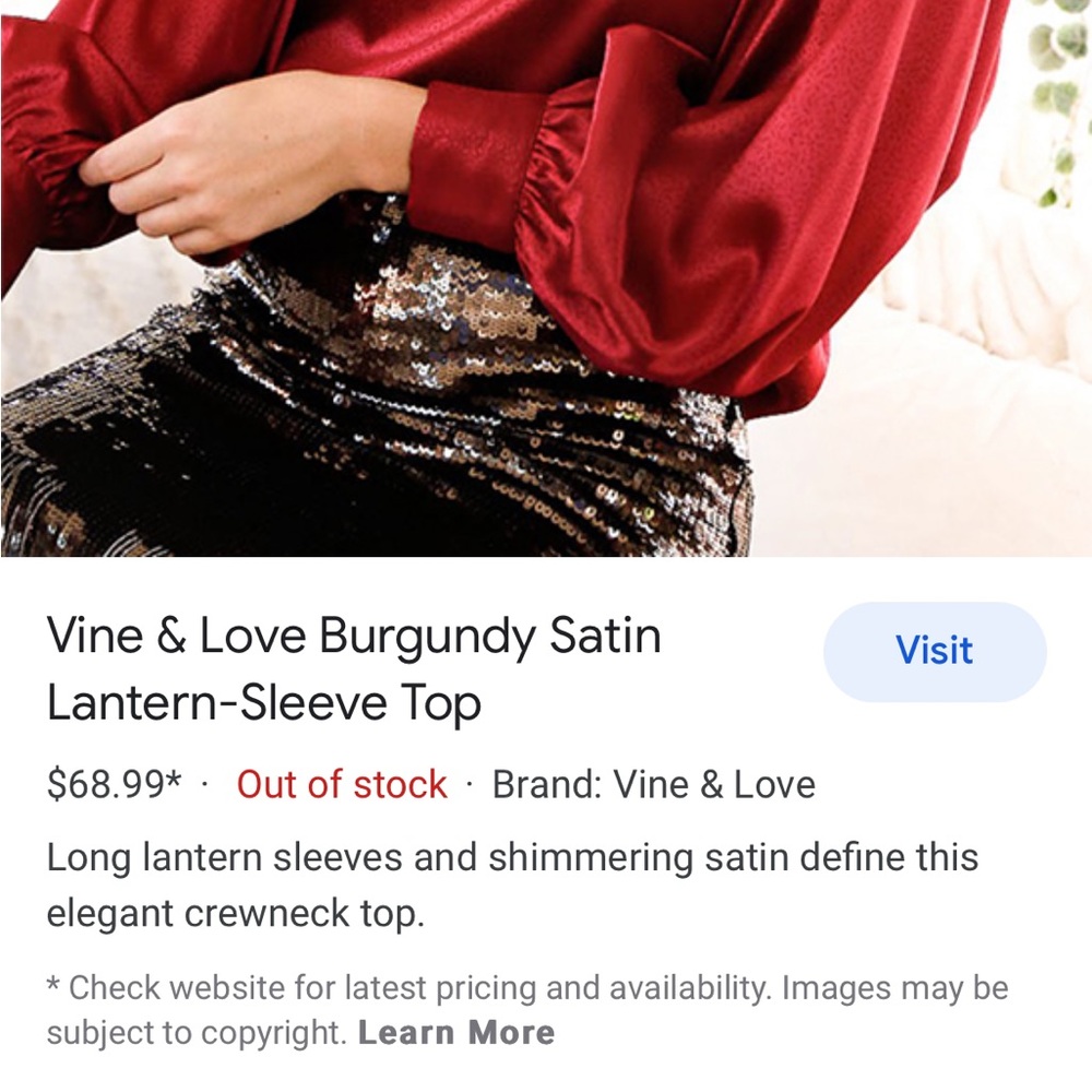 Vine & Love Burgundy Long Sleeve Blouse Women’s Small - Picture 2 of 12